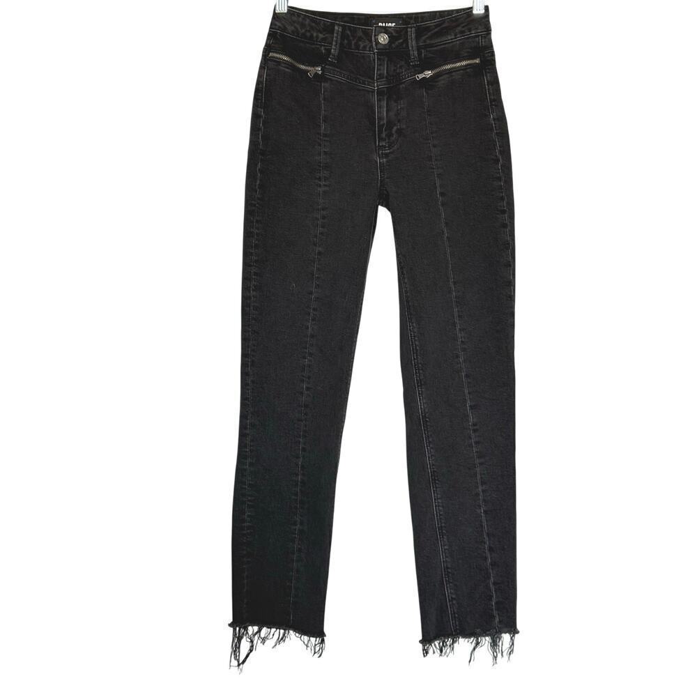 Paige Jeans Womens 24 Virgo Black Denim Sarah Slim High Rise Raw Hem Zippers